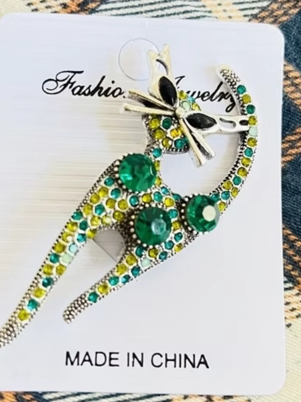 Fashion Jewelry Green and Yellow Crystal Cat Brooch Pin